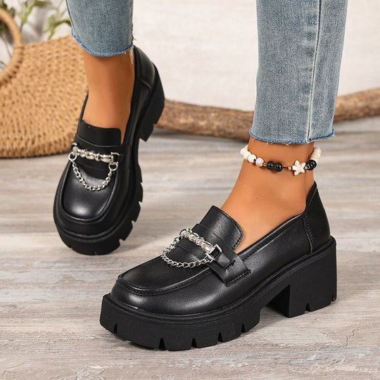 Damen elegante Chunky Loafer-Schuhe mit modischem Kettenakzent R&B