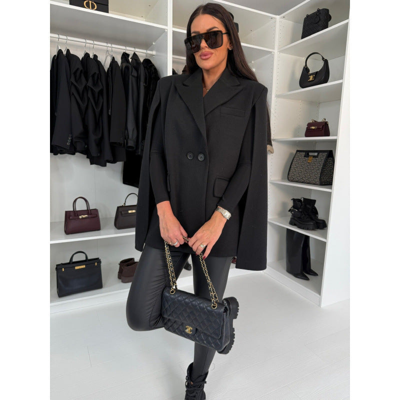 Damen zweireihiger Cape Blazer R&B
