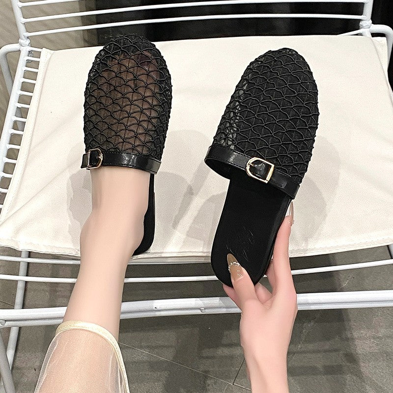 Damen Offene Pantoletten mit modischem Netzdesign und dekorativem Riemen R&B