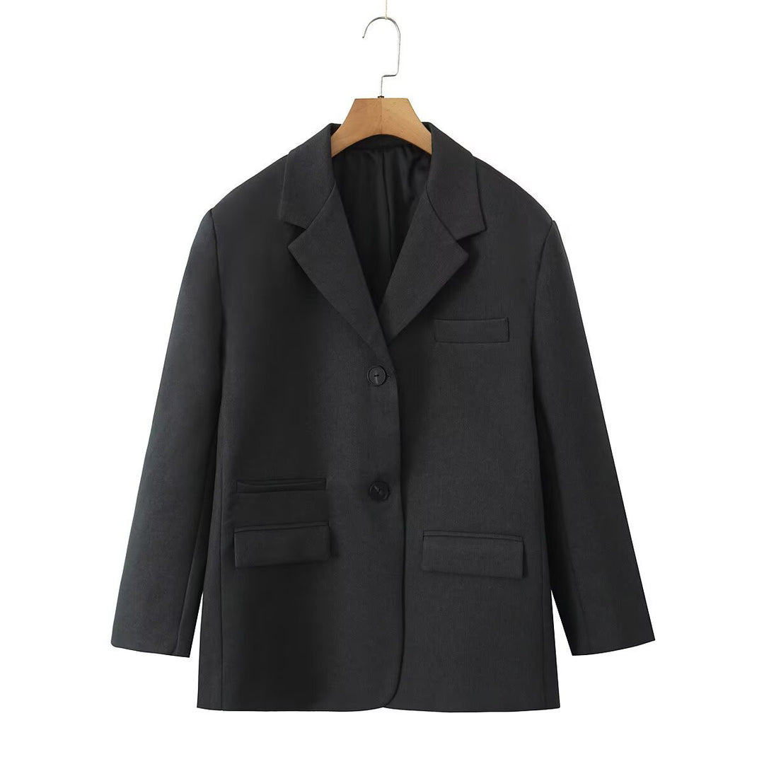 Damen Eleganter Blazer mit modernen Schnallelementen und praktischen Taschen R&B
