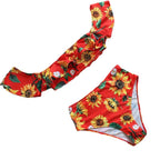 Damen Bikini-Set mit floralem Rüschendesign und hohem Taillenslip R&B