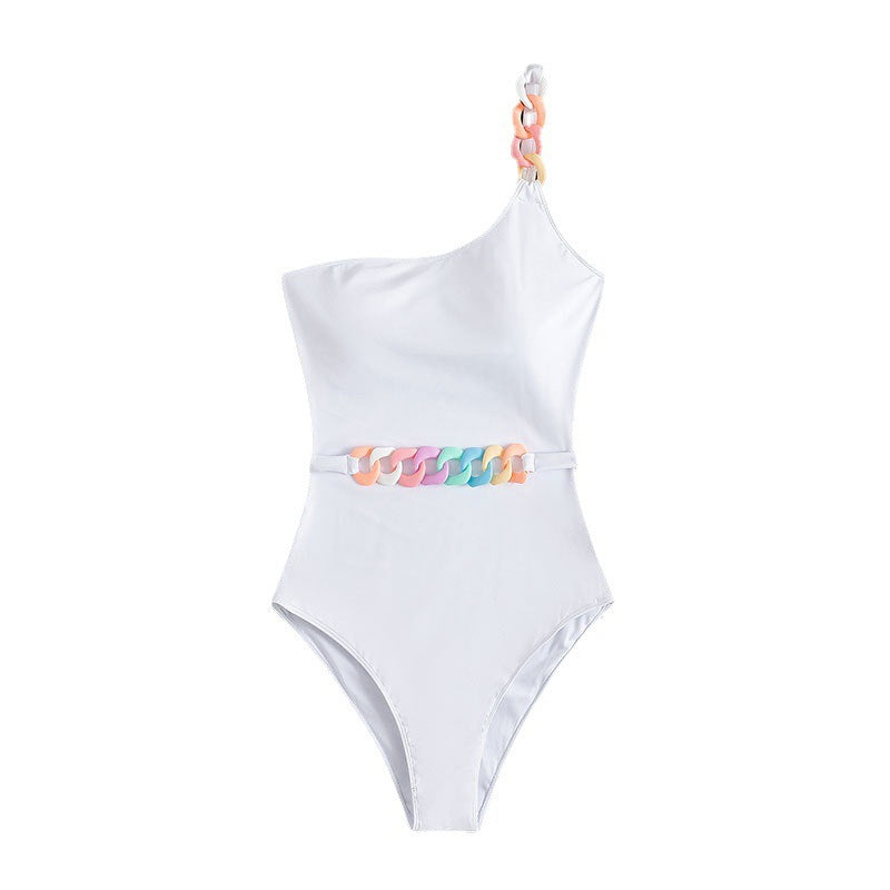 Damen Einseitiger Badeanzug mit eleganten Kettenakzenten