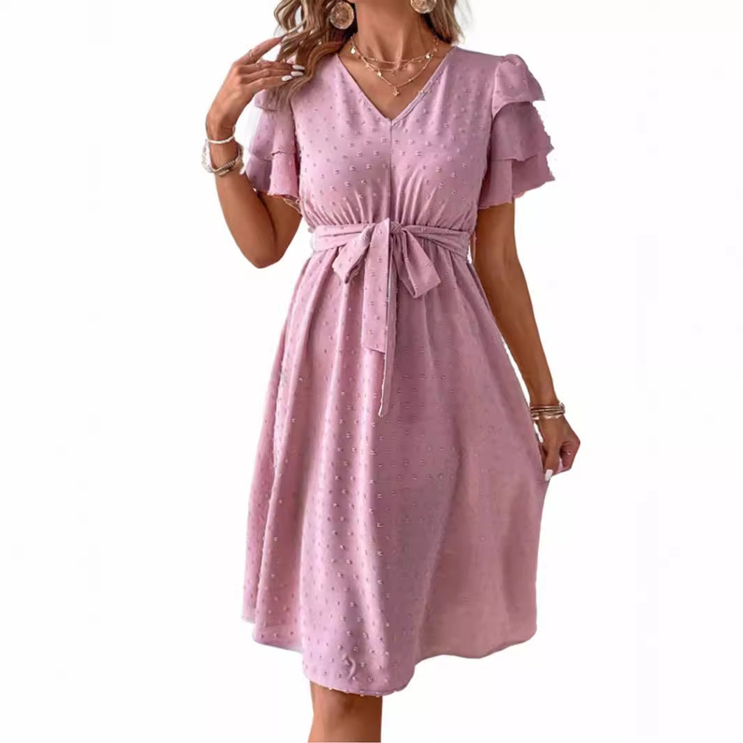 Damen Midi-Kleid mit schickem V-Ausschnitt und voluminösen Rüschensäumen R&B