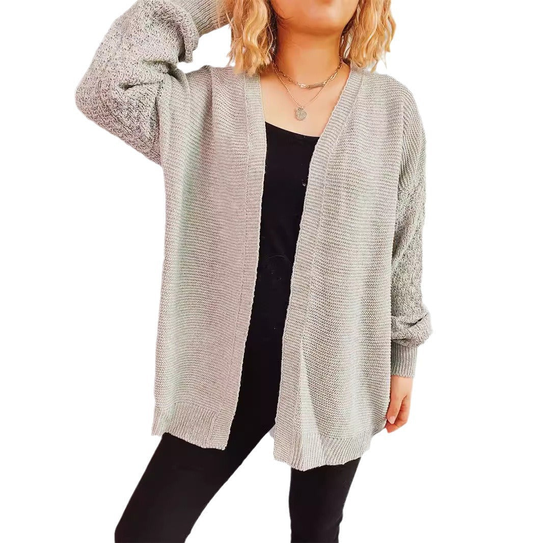 Damen lässige Strickjacke mit voluminösen Ärmeln und modernem Strukturmuster R&B