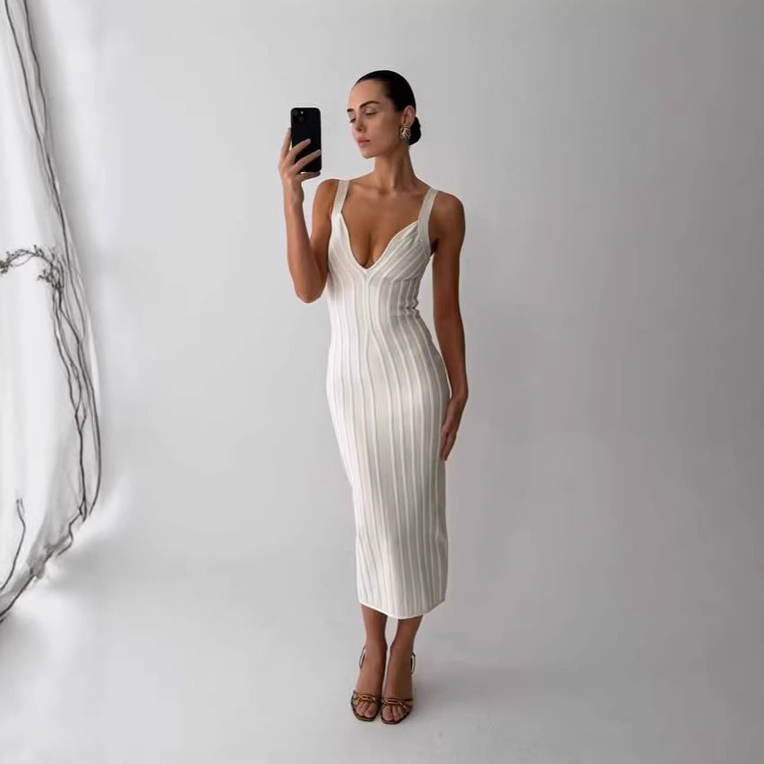 Damen Figurbetontes Maxikleid mit tiefem V-Ausschnitt R&B