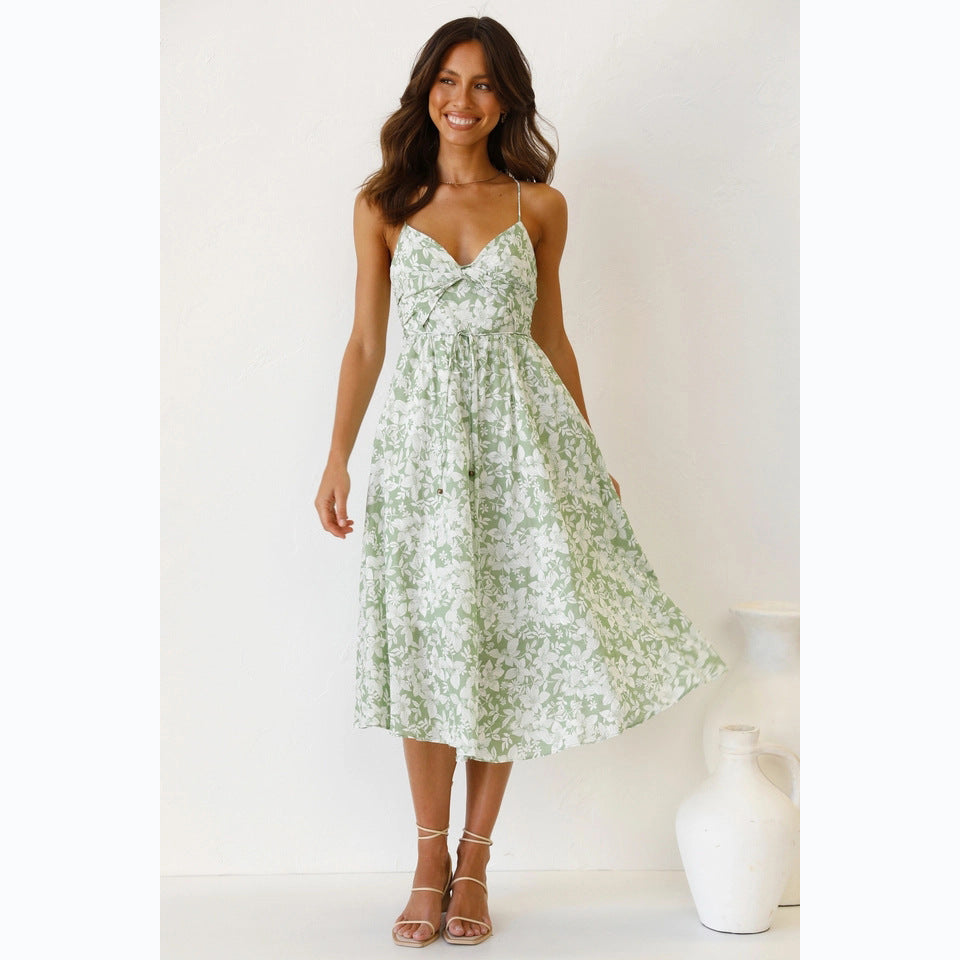 Damen Midikleid mit Floralem Muster und Verstellbaren Spaghettiträgern R&B