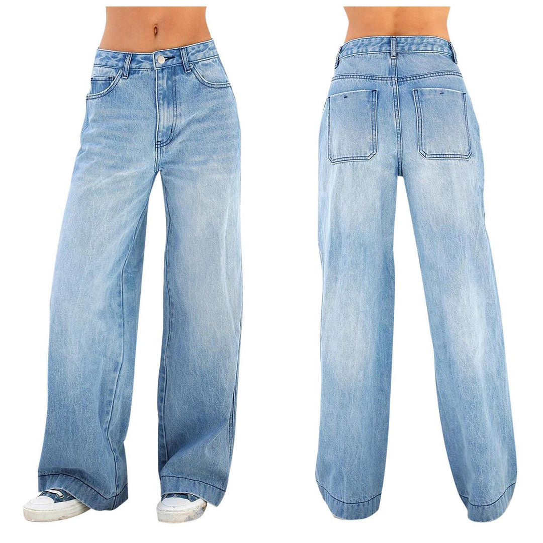 Damen weite Jeans mit hohem Bund und lässigem Schnitt R&B