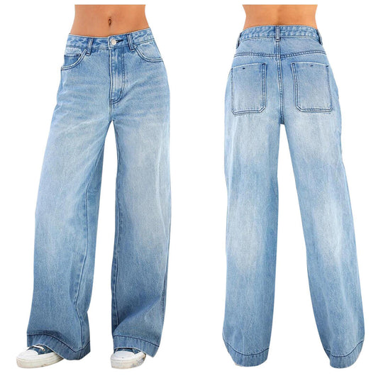 Damen weite Jeans mit hohem Bund und lässigem Schnitt R&B