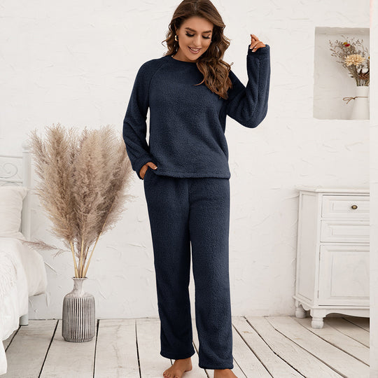 Damen Kuscheliges Fleece-Pyjama-Set mit langen Ärmeln und bequemen Hosen R&B