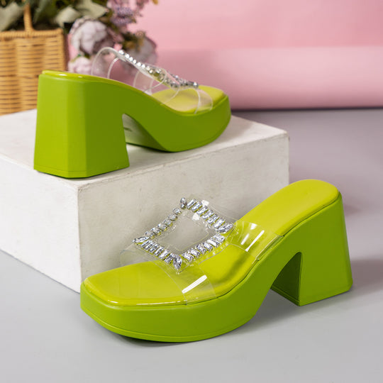 Damen luxuriöse Plateau-Pantoletten mit glitzerndem Schmuckdetail R&B