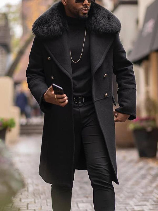 Herren elegante Wolljacke mit kunstfellkragen R&B
