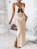 Damen HäkelMaxikleid mit eleganter Schleifenapplikation R&B