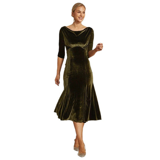 Damen Maxikleid aus samtigem Material mit elegantem Carmen-Ausschnitt R&B