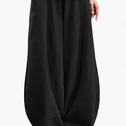 Damen weite Leinenhose mit elastischem Bund und praktischen Taschen R&B