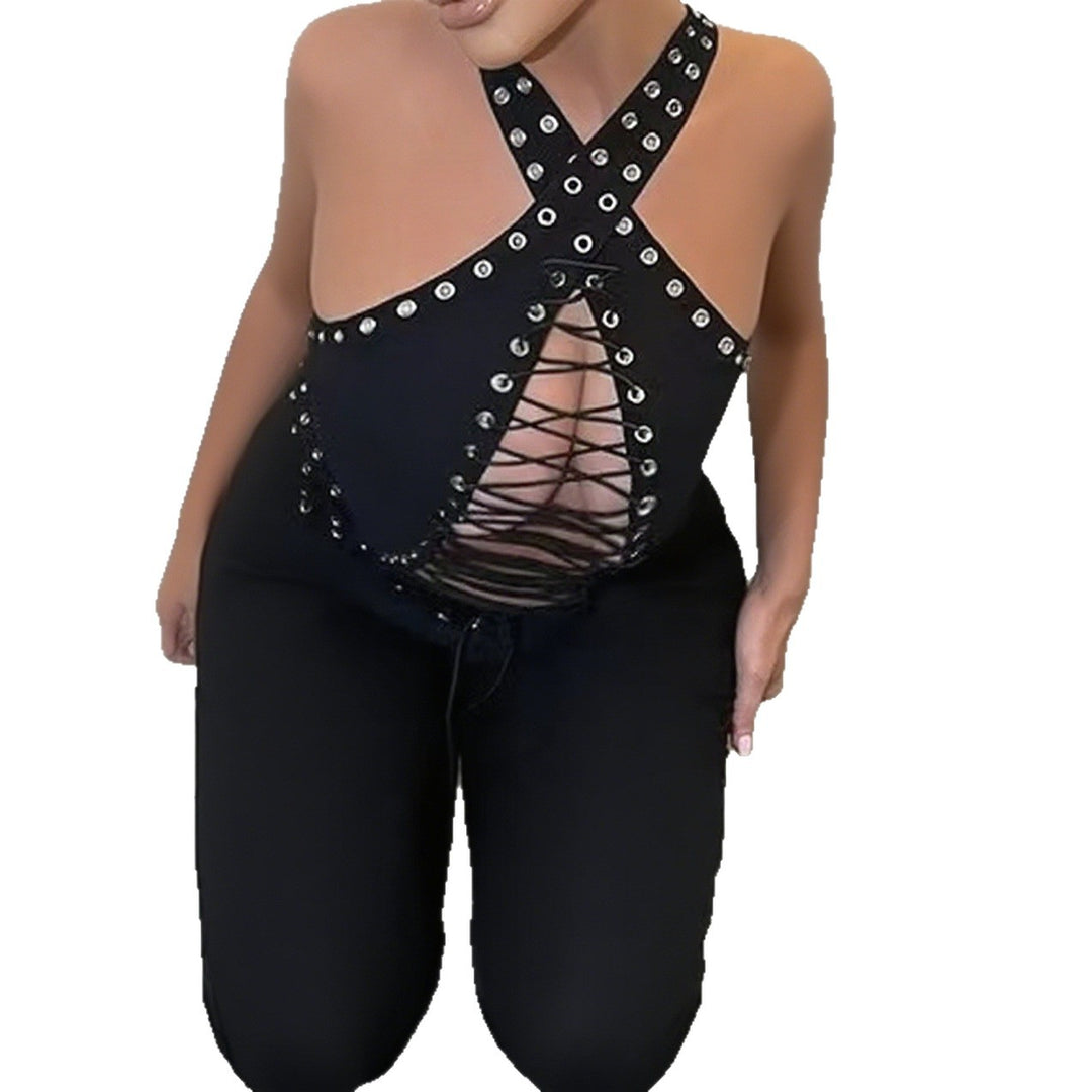 Damen Stylisches Oberteil mit aufwendigem Schnür-Design und glitzernden Akzenten R&B