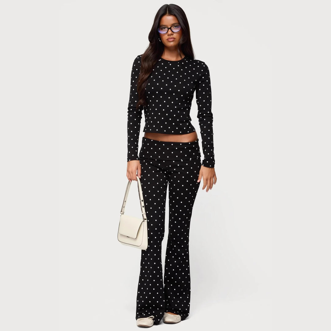 Damen Langärmliges Polka-Dots Oberteil und Leggings Set R&B