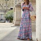 Damen Maxikleid mit floralen Mustern und voluminösen Ärmeln R&B