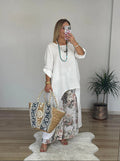 Damen Relaxed Fit Leinen Tunika Top R&B