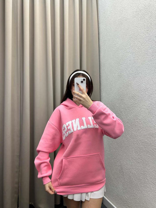 Damen Hoodie mit großem Logo und Kängurutasche R&B