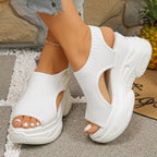 Damen Trendige Wedge-Sandaletten aus elastischem Strickmaterial EB