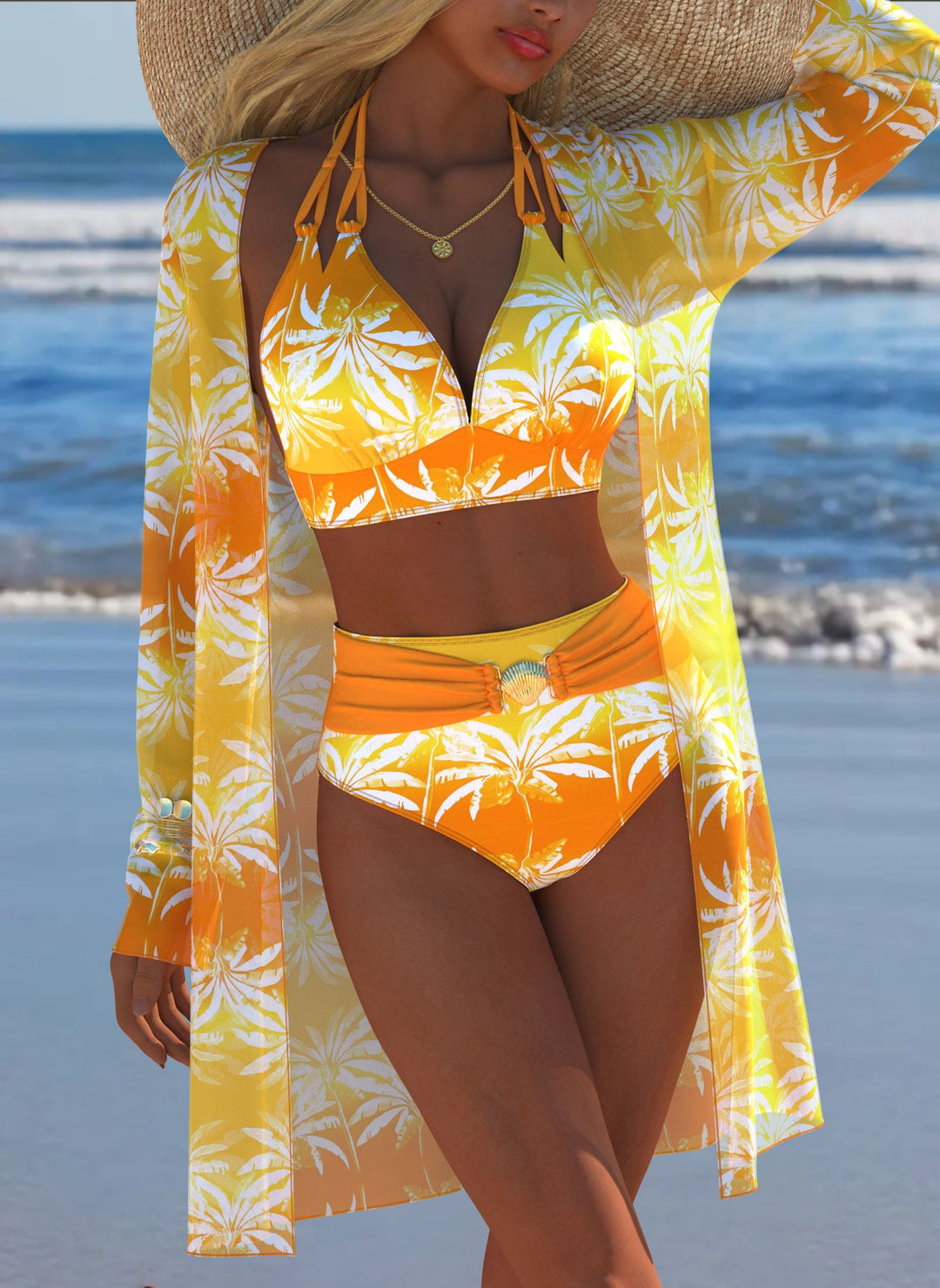 Damen Bikini-Set mit kreativem geometrischen Design und hohem Bund R&B