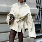 Damen modischer Oversized-Mantel mit innovativem Wickeldesign R&B