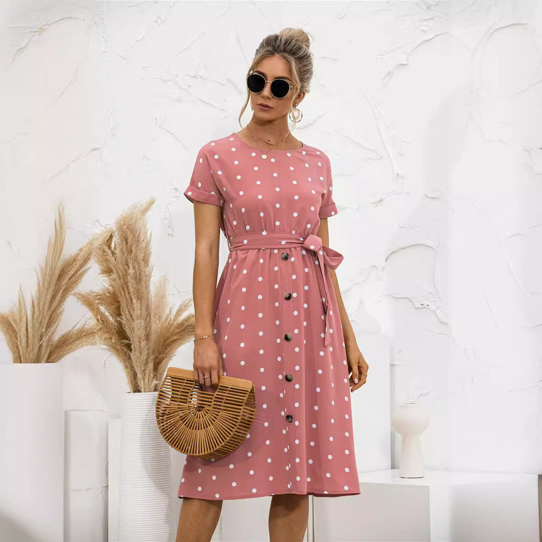 Damen Kleid mit Knopfleiste und modernen Punkte-Design R&B