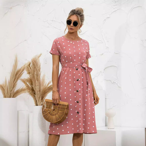Damen Kleid mit Knopfleiste und modernen Punkte-Design R&B
