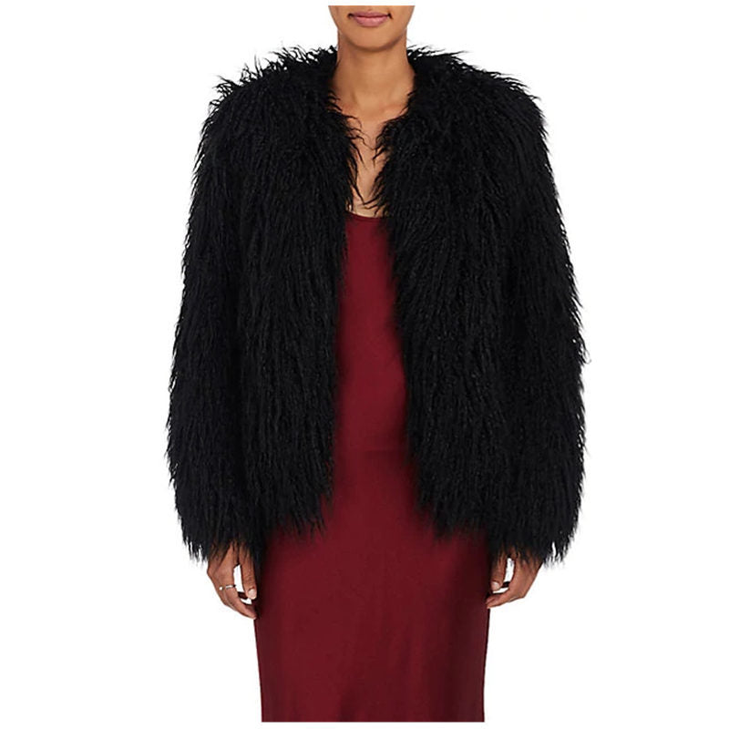 Damen Flauschige Kunstpelzjacke mit voluminösen Ärmeln