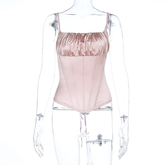 Damen Satin-Corsage mit gerafftem Oberteil und verstellbaren Trägern R&B