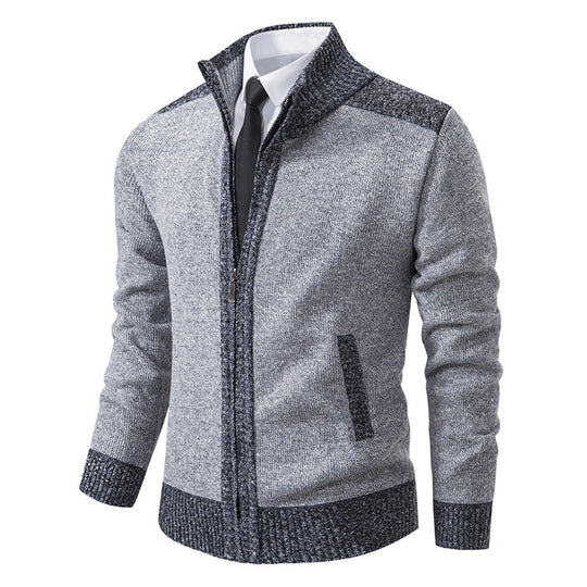 Herren gesteppte Strickjacke mit hohem Kragen und praktischen Taschen R&B