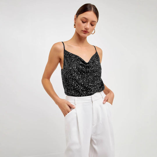 Damen Glitzerndes Spaghettiträgershirt mit V-Ausschnitt R&B