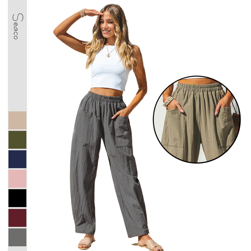 Damen lässige Leinenhose mit praktischen Seitentaschen R&B