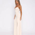 Damen Maxikleid mit raffinierten Rüschen und hohem Schlitz R&B