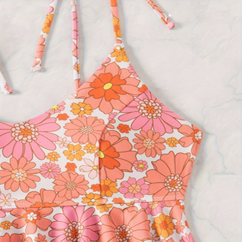 Damen Tankini mit fließendem Rüschenschnitt und floralem Design R&B