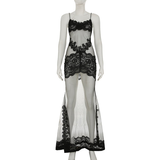Damen Spitzen-Strandkleid mit elegantem Rückenausschnitt und schwingendem Saum R&B