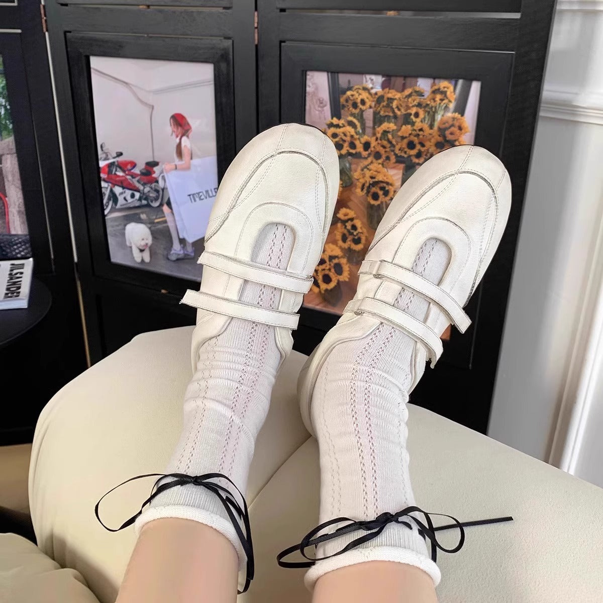 Damen Modische Sneakers mit Doppelriemenverschluss
