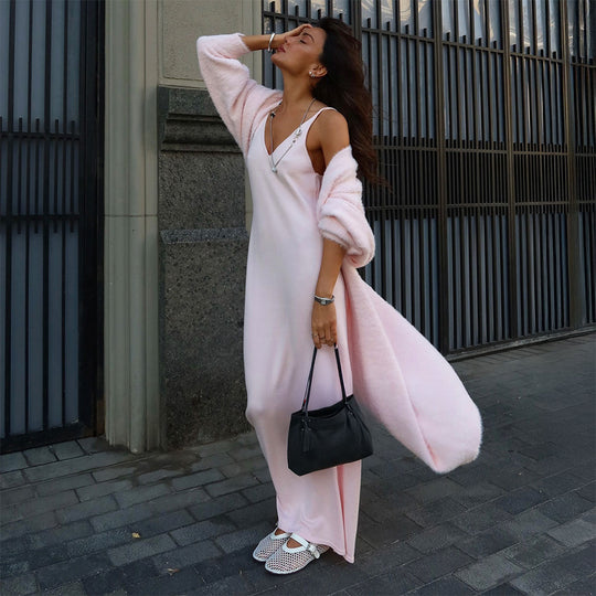Damen Längerer kuscheliger Cardigan mit weitem Schnitt R&B