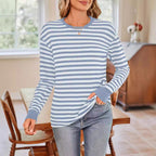 Damen bequemes Langarmshirt mit gestreiftem Design und Rundhalsausschnitt R&B