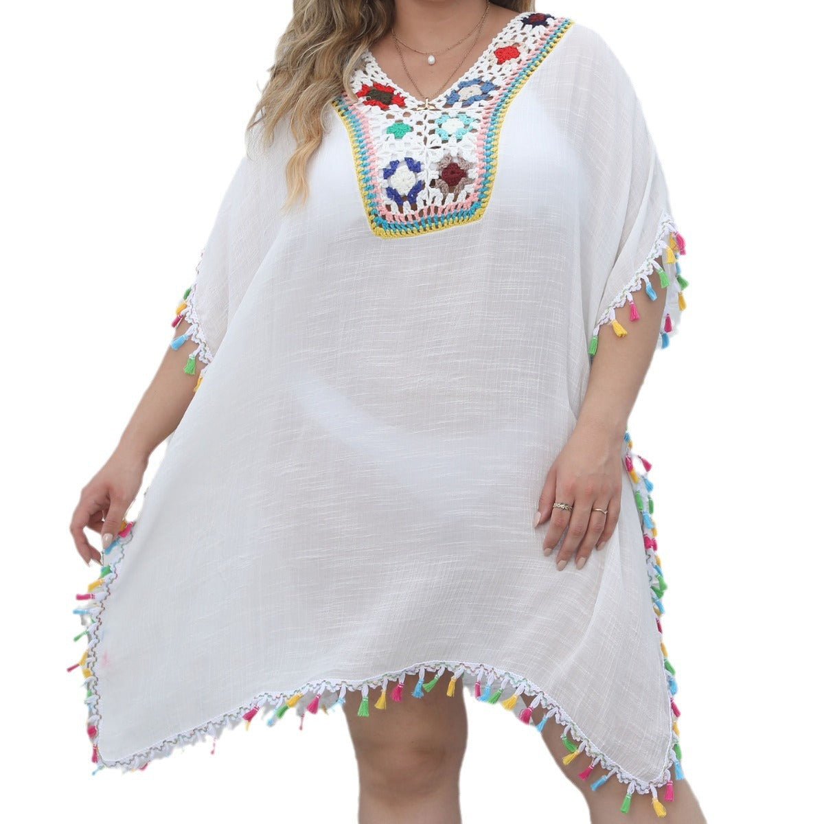 Damen Strandtunika mit fransigen Details R&B