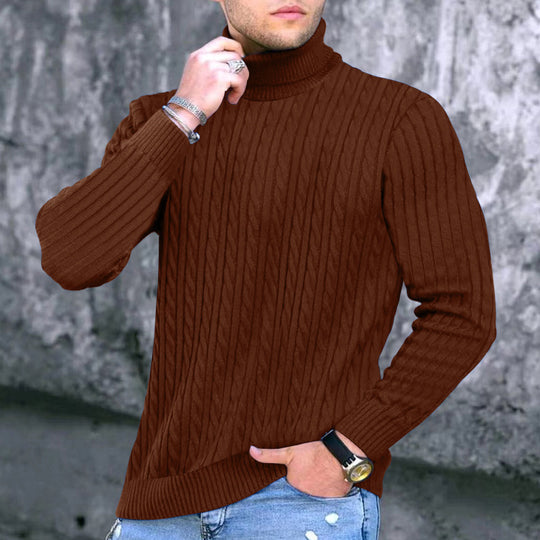 Herren eleganter Rollkragenpullover mit exquisiter Zopfmusterstruktur R&B
