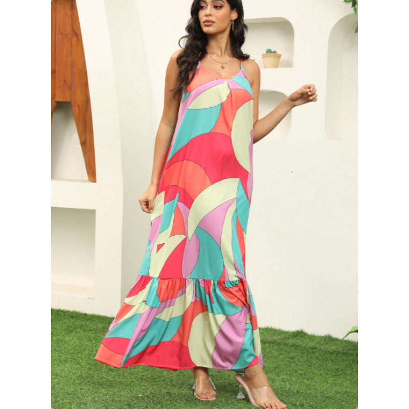 Damen Maxikleid mit farbenfrohem Mustermix und voluminösem Rock R&B