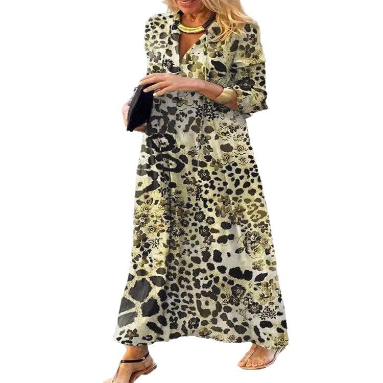Damen Maxikleid mit trendigem Leopardenmuster und elegantem Wickeldesign R&B