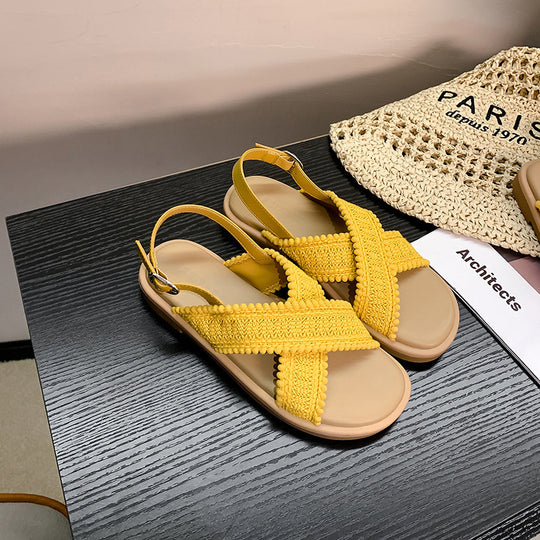 Damen modische Sandalen mit dekorativem Geflecht und komfortablem Fußbett R&B