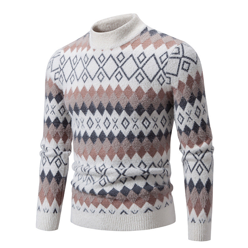 Herren Strickpullover mit geometrischem Muster und hohem Kragen R&B