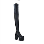 Damen Überknee-Stiefel mit klobigem Blockabsatz und elastischem Obermaterial R&B