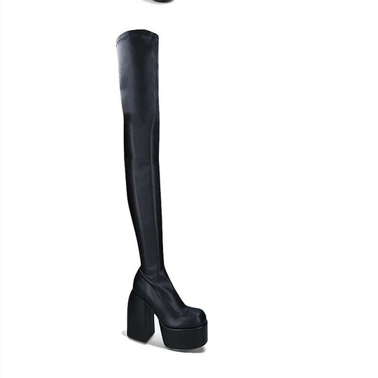 Damen Überknee-Stiefel mit klobigem Blockabsatz und elastischem Obermaterial R&B