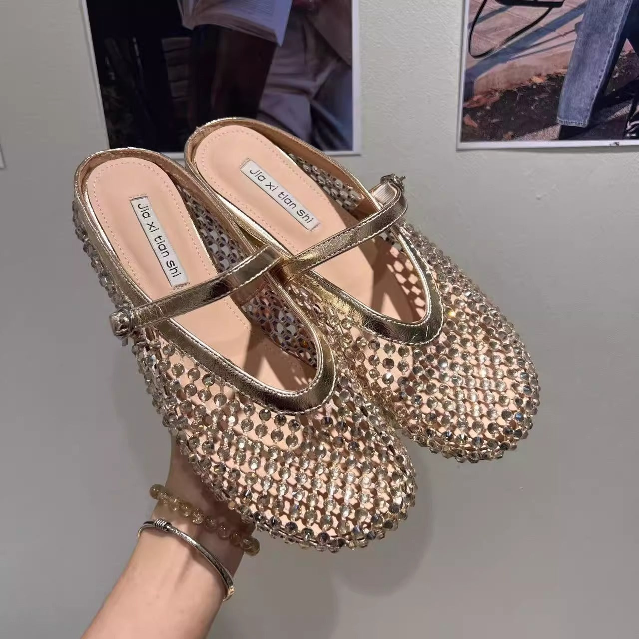 Damen Glitzernde Ballerinas mit verstellbarem Riemchen und komfortablem Fußbett R&B