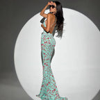 Damen figurbetontes Blumen-Maxikleid mit Spaghettiträgern und elegantem Schnitt R&B