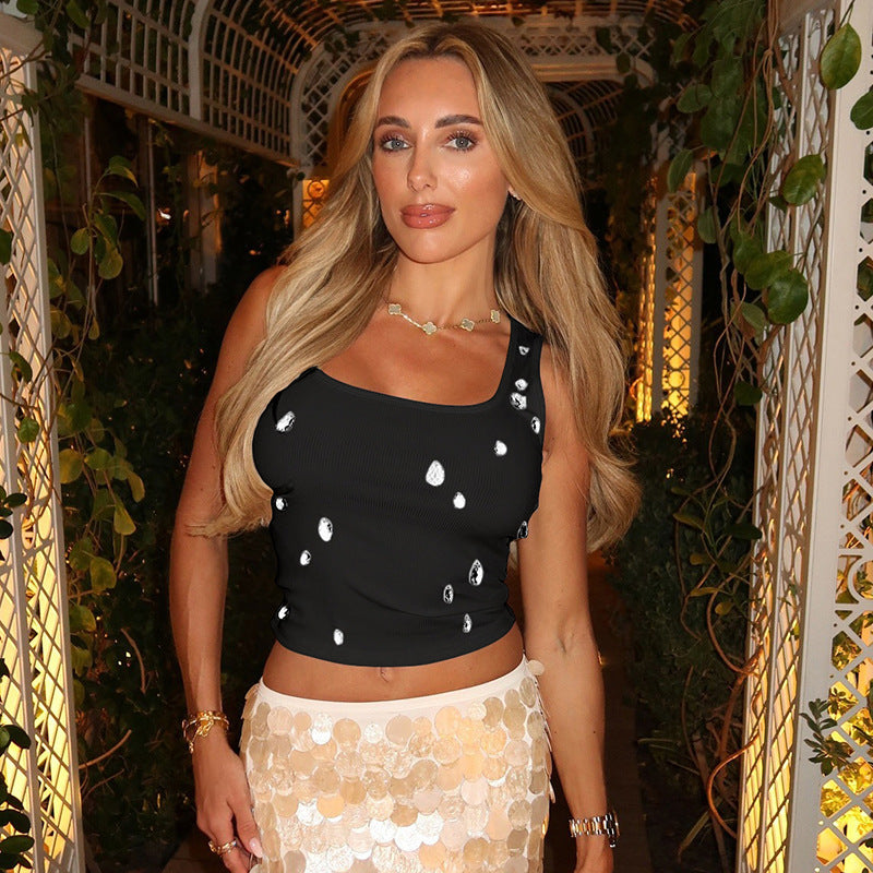 Damen schickes Top mit dekorativen Kristallelementen R&B